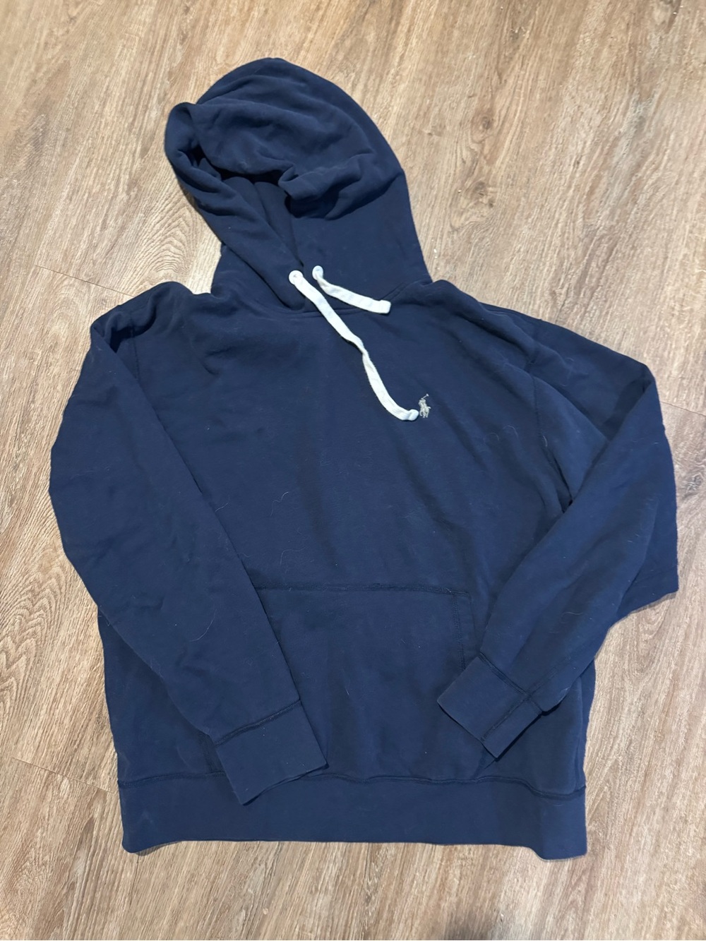 Polo by Ralph Lauren Navy Hooded Pullover Sweatshirt with White Drawstrings